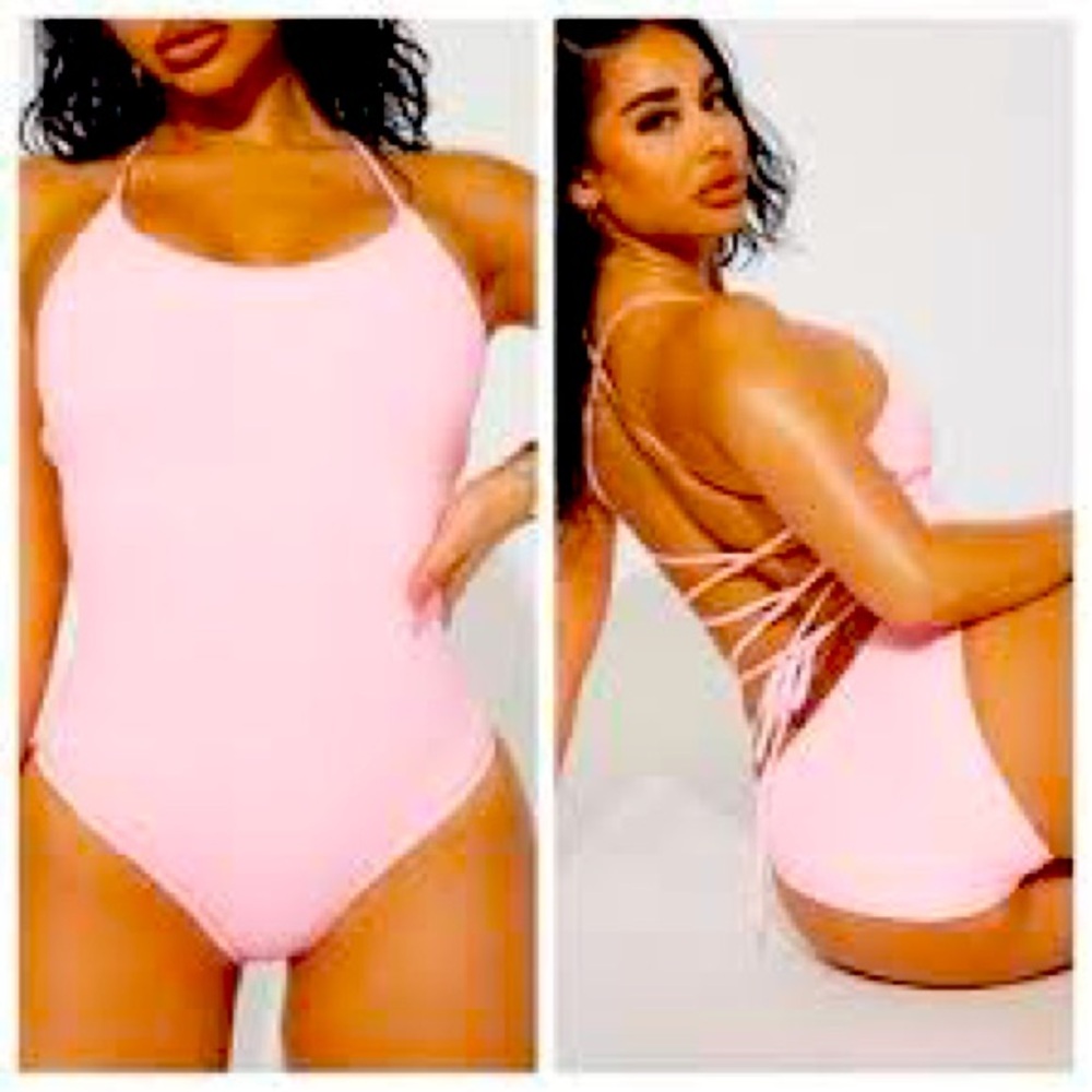 CASA DEL SOL BARBIECORE PINK CRISSCROSS OPEN BACK ONE PIECE SMALL NWT